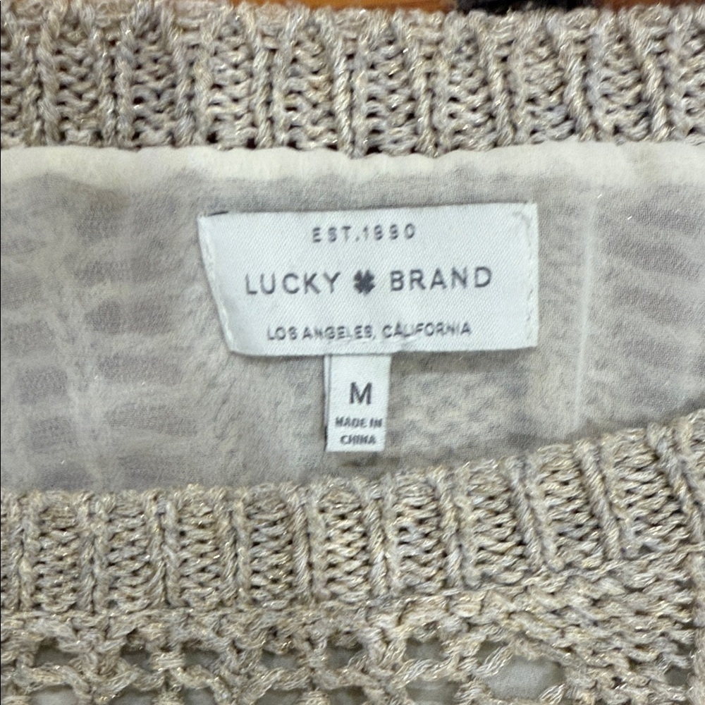 Lucky Brand Taupe Knit Sweater with Sheer Hem Size Medium - Picture 2 of 12